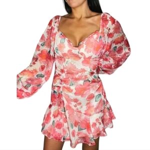 Sweet Pot Pink, Red And White Floral Print Lover Mini Dress - Size 4